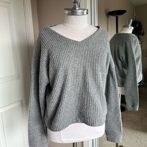 & Other Stories Gray V-Neck Ribbed Sweater